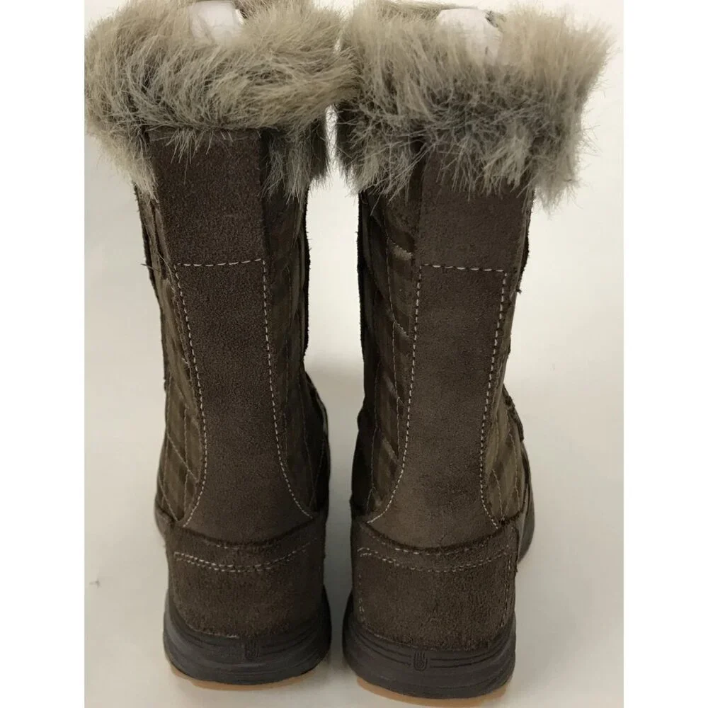 Teva Girls Lenawee Boots Toddlet Size‎ 10 Tall Faux Fur Plaid Lace Up Brown Pink